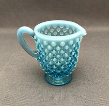 Vintage Fenton Blue Opalescent Hobnail Footed Creamer 3    Tall