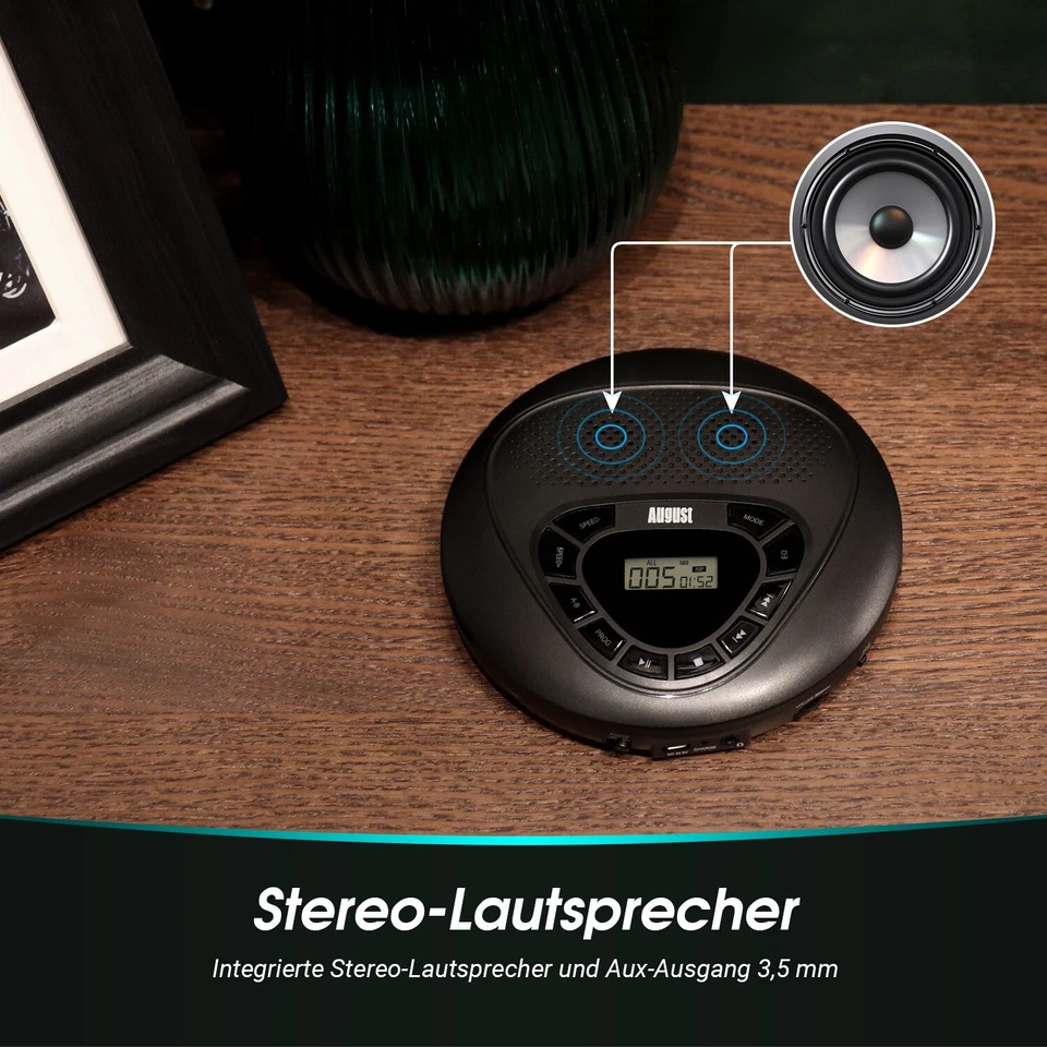 Tragbarer CD Player Stereo Lautsprecher Retro Walkman Anti Skip SD August SE10 - Bild 3 von 4