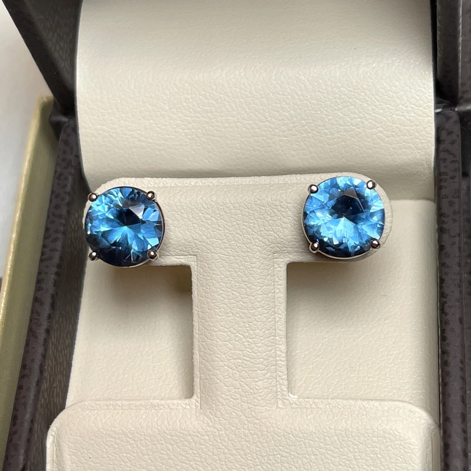 Pendientes redondos azules de lujo de 6 piezas de colección con diamantes hechos por el hombre de oro macizo de 14 k Foto 2 de 4