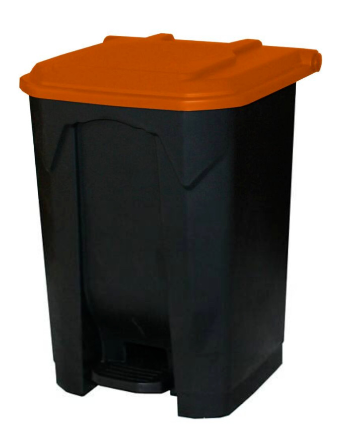 50L Plastic Pedal Waste Bin Rubbish Black with Orange Lid Recycling Home Garden