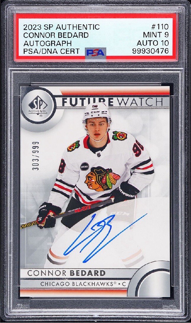 CONNOR BEDARD 2023 UD SP AUTHENTIC FUTURE WATCH RC AUTO #/999 PSA 9 10 AUTO #110