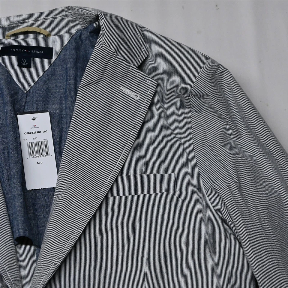 NUEVO Tommy Hilfiger Grande Azul Rayas Algodón Hombres Blazer Traje Chaqueta Abrigo Deportivo Foto 2 de 4