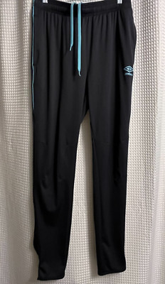 UMBRO Athletic Pants Sz M Track Poly Pocket Zip Ankle Lgtwght Gray w/teal
