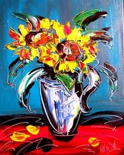 SUNFLOWERS  Mark Kazav  Abstract Modern CANVAS Original Oil Painting J8H984T I