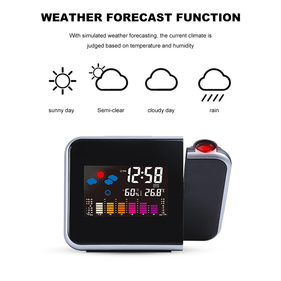 Projection Alarm Clock Weather Station Thermometer Temperature Humidity Monitor - Image 4 of 4