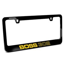 Ford Mustang Boss 302 in Yellow Black Metal License Plate Frame