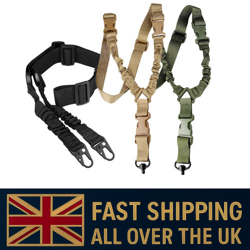 Tactical 2 Point Shoulder Rifle Gun Sling Strap Hunting Airsoft Bungee Rope UK