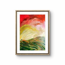 Tiny House on Rolling Hills Acrylic Painting 12x16 Colorful Sky