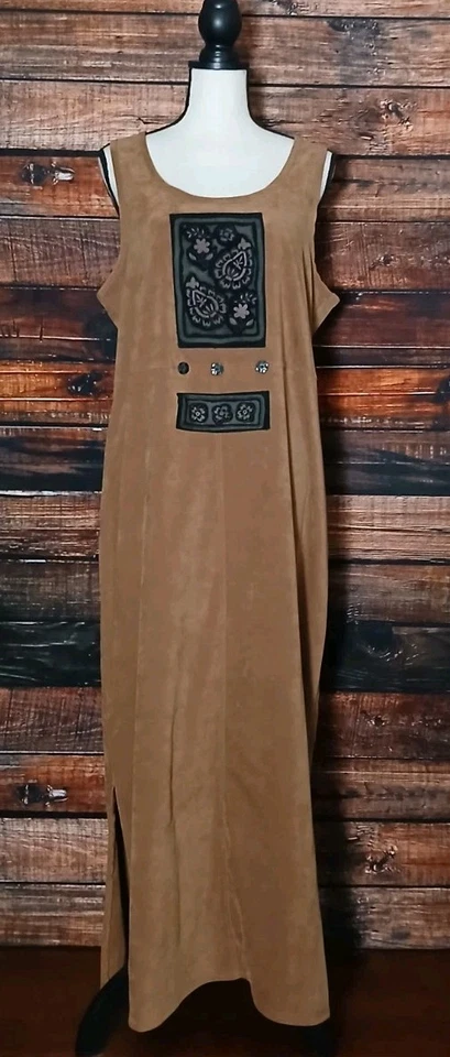 Vestido Amanda Smith Maxi Jumper PL Grande Pequeno Macacão Camurça Artificial Marrom Vintage - Imagem 3 de 4