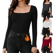 Womens Long Sleeve Thermal Underwear Tank Top Base Layer Fleece Lined Tee Shirts