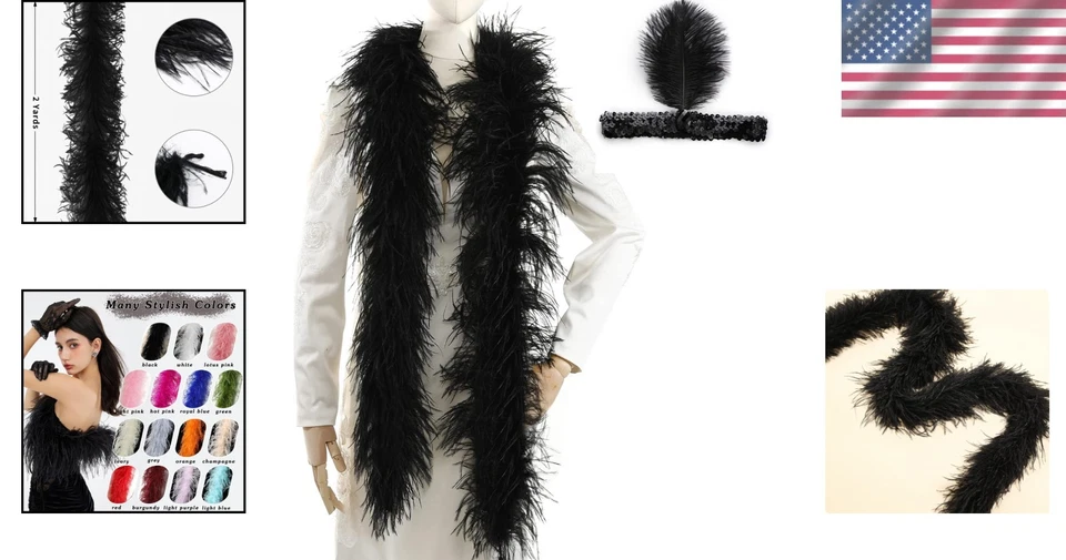Boas de plumas de avestruz negro - Accesorio de fiesta y disfraz Foto 2 de 4