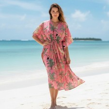 Indian Vintage 100% Cotton Long Beach Maxi Kaftan Dress One Size Caftan Kimono