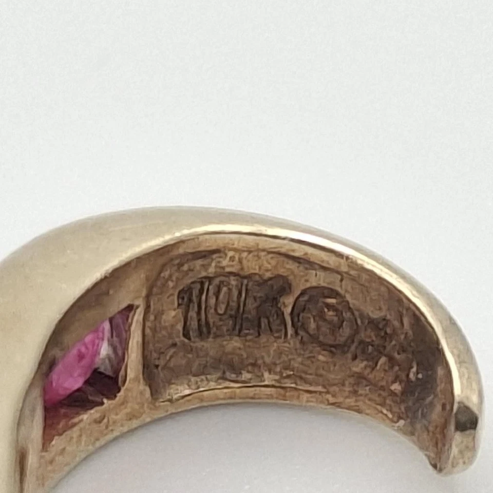 10K Yellow Gold Channel Set Natural Round Ruby Half Hoop Claw Stud Earrings - Image 4 of 4