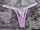 NWT VICTORIA'S SECRET PINK PURPLE DOTTED MESH LACE FLORAL APPLIQUE THONG PANTIES