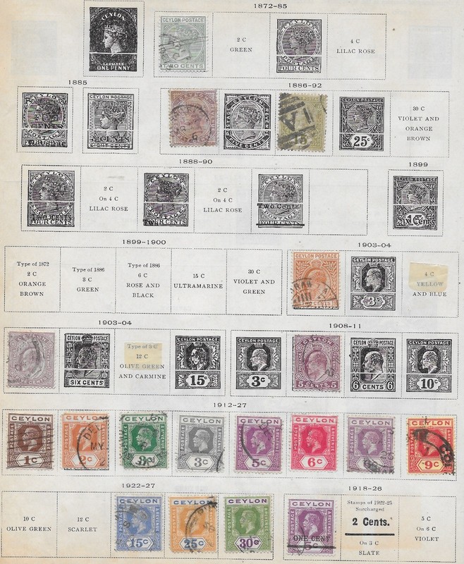 18 Ceylon Stamps from Quality Old Antique Album 1872-1927