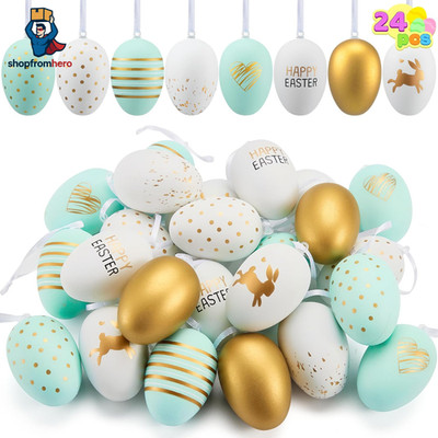 JOYIN 24 pcs 6cm Bunte Ostereier zum Aufhängen, Plastik-Ostereier für