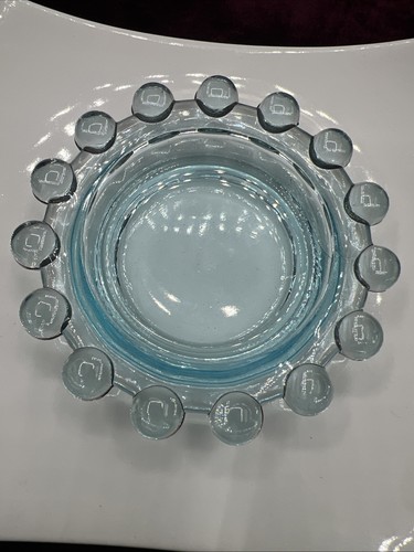Vintage Imperial Glass Candlewick Vietnamese Blue Ashtray Trinket Dish 4”
