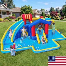 Large Inflatable Double Water Slides Bounce House Splash Pool Outdoor Park US