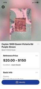 Ceylon 1869 Queen Victoria 6d Purple-Brown Stamp Used Royalty Era