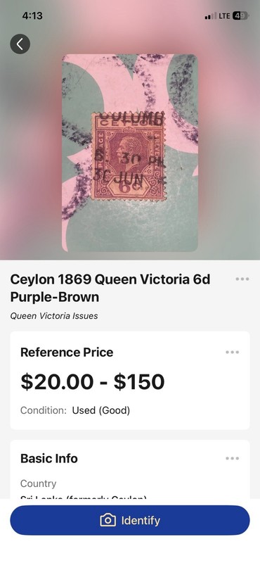Ceylon 1869 Queen Victoria 6d Purple-Brown Stamp Used Royalty Era