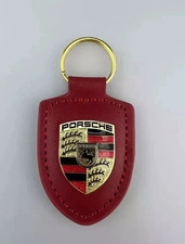 1x porsch 911 Boxster Cayenne Leather Key Ring Fob Key Chain Crested Red Colour