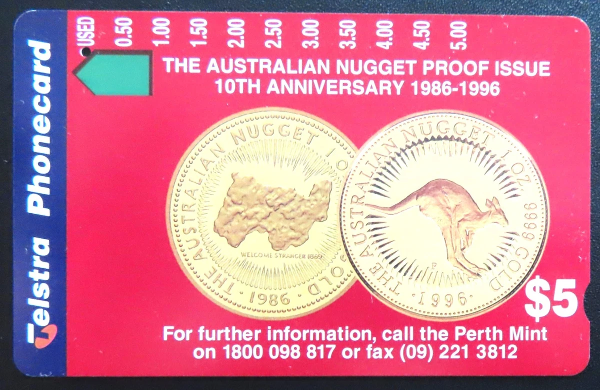 Telstra PERTH Mint 'GOLDEN NUGGET' RED $5 ONE HOLE Phonecard - ONLY 2500 PRINT