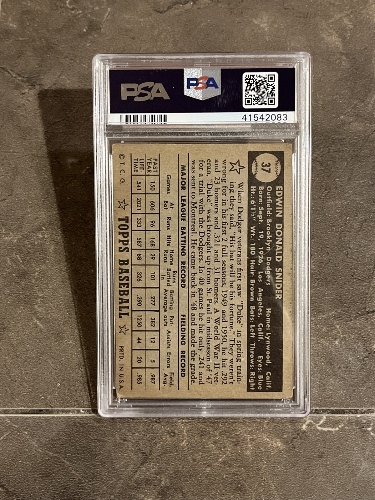 🟦🔥Duke Snider🔥🟦1952 Topps #37 HOF PSA 3 VG-EX CENTERED Dodgers BLACK BACK view 13