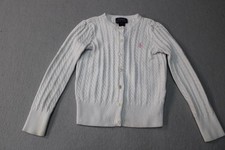 Polo Ralph Lauren Sweater Girls 6 White Cable Knit Cardigan Pink Pony Crewneck