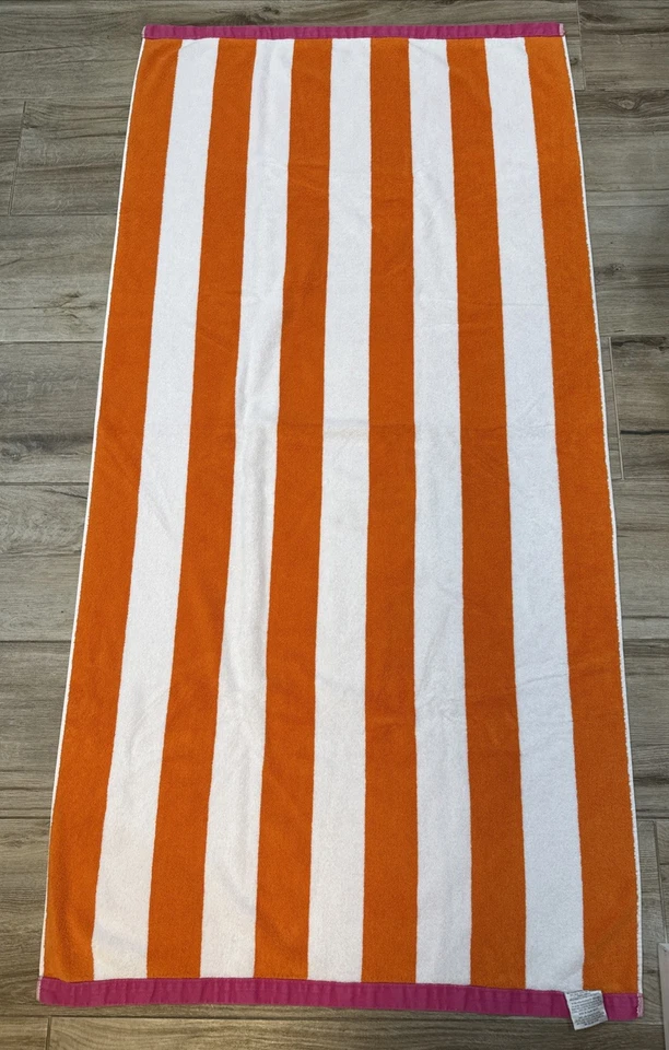 "Toalla de playa Charisma Resort Costco 100 % algodón rosa y naranja a rayas 32"" x 64""" Foto 2 de 4