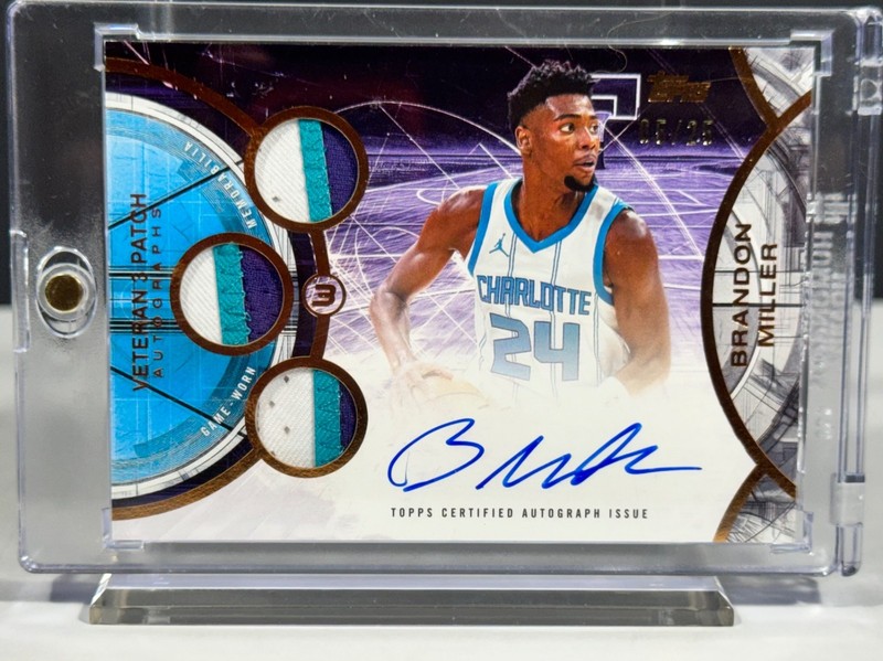 2025 Topps Brandon Miller Veteran 3 Patch Auto Game Used SSP 5/25