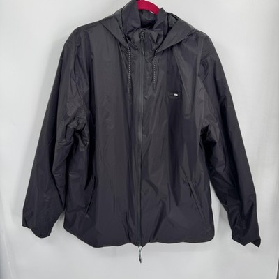 Rains Padded Nylon Coat Mens Large Black Hooded Waterproof Rain Jacket Outerwear