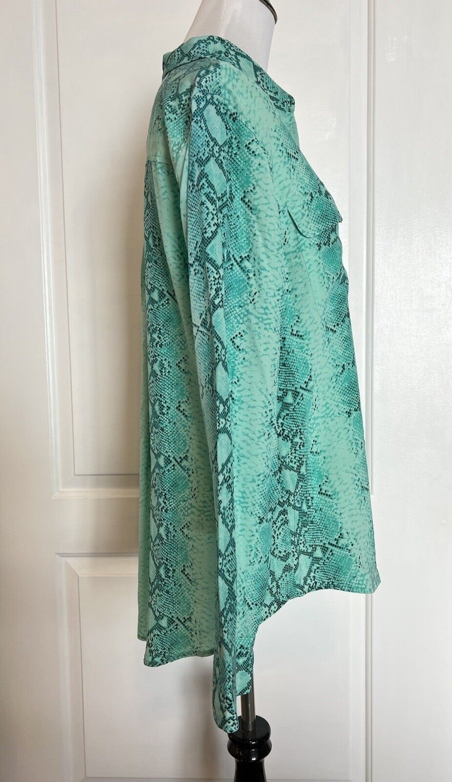 $220 EQUIPMENT Signature Python Blouse Aqua Marin… - image 5