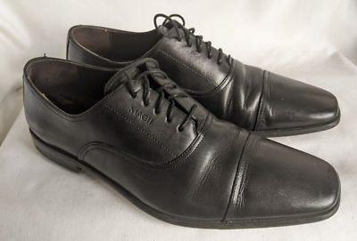 BRUNO MAGLI MEN 9.5M BLACK LEATHER LACED SEMI-WING TIP 