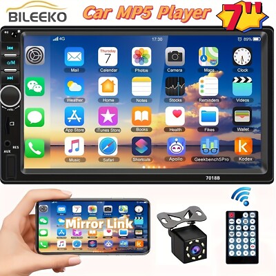 7'' Double 2 DIN Car MP5 Player Bluetooth Touch Screen Stereo Radio w/ Camera,