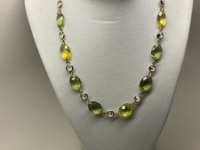 Image of VTG SIGNED ANNE KLEIN GOLD TONE FACETED YELLOW GREEN & CLEAR CRYSTAL NECKLACE