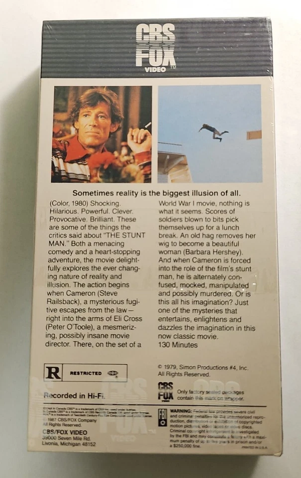 The Stunt Man VHS SEALED w/ Watermarks & 5 Star Sticker CBS Fox Video  - Image 4 of 4