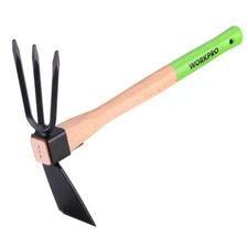 WORKPRO Hoe and Cultivator Garden Rake with 14" Wooden Handle Tools for Digging