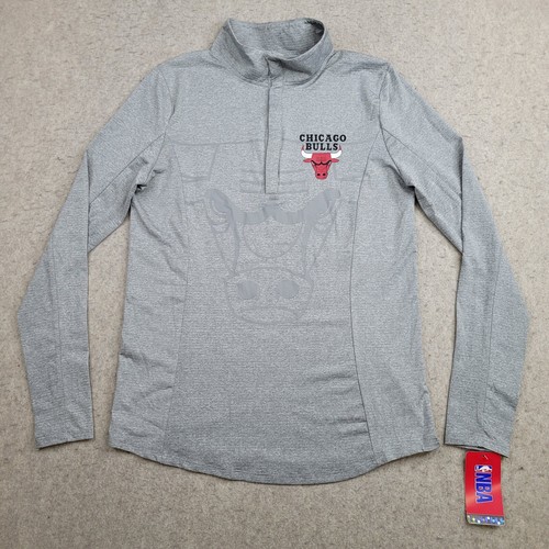 Chicago Bulls Womens Small Gray 1/4 Snap Pullover NBA Sweater Mock Neck NEW
