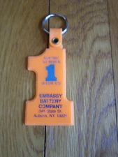 Vintage Auburn NY Keychain Embassy Battery Company Key Ring Orange #1 FREE SHIP