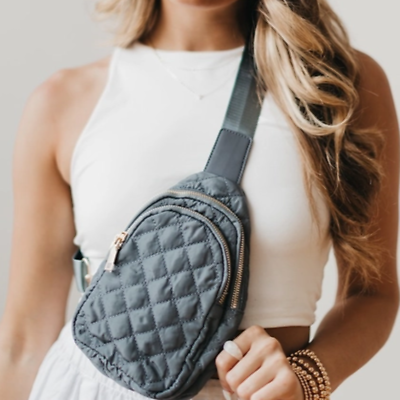 Grey Quilted Puffer Puffy Sling Bag | eBay