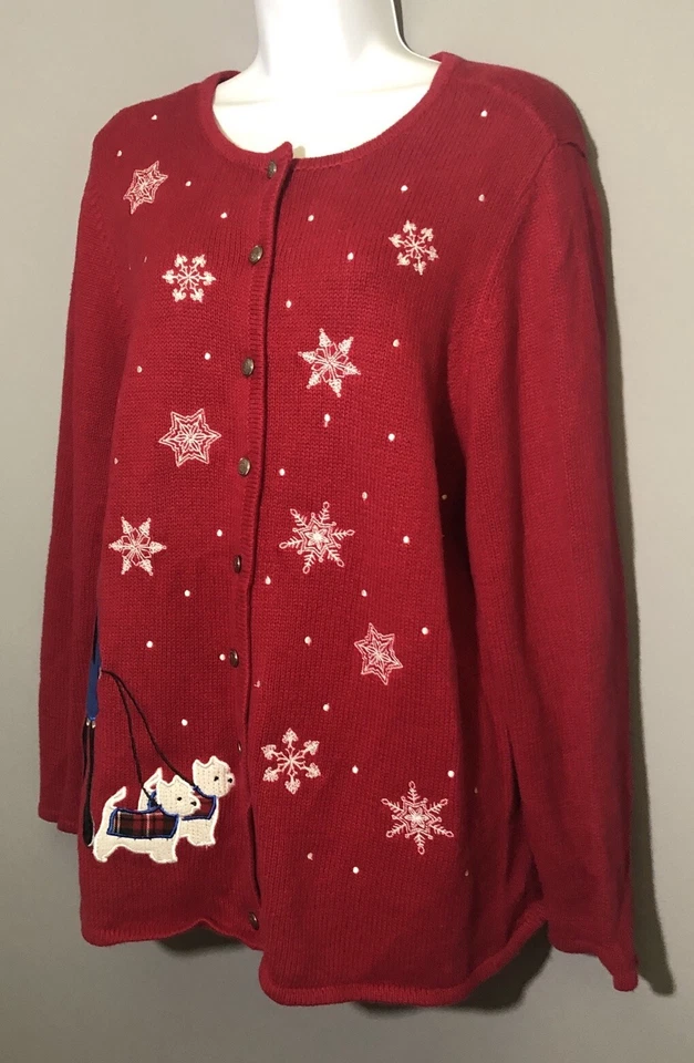 Suéter De Colección Años 80 Informal Esquina Moda Niña Invierno Vacaciones Rojo 1X Perro Bordado Foto 4 de 4