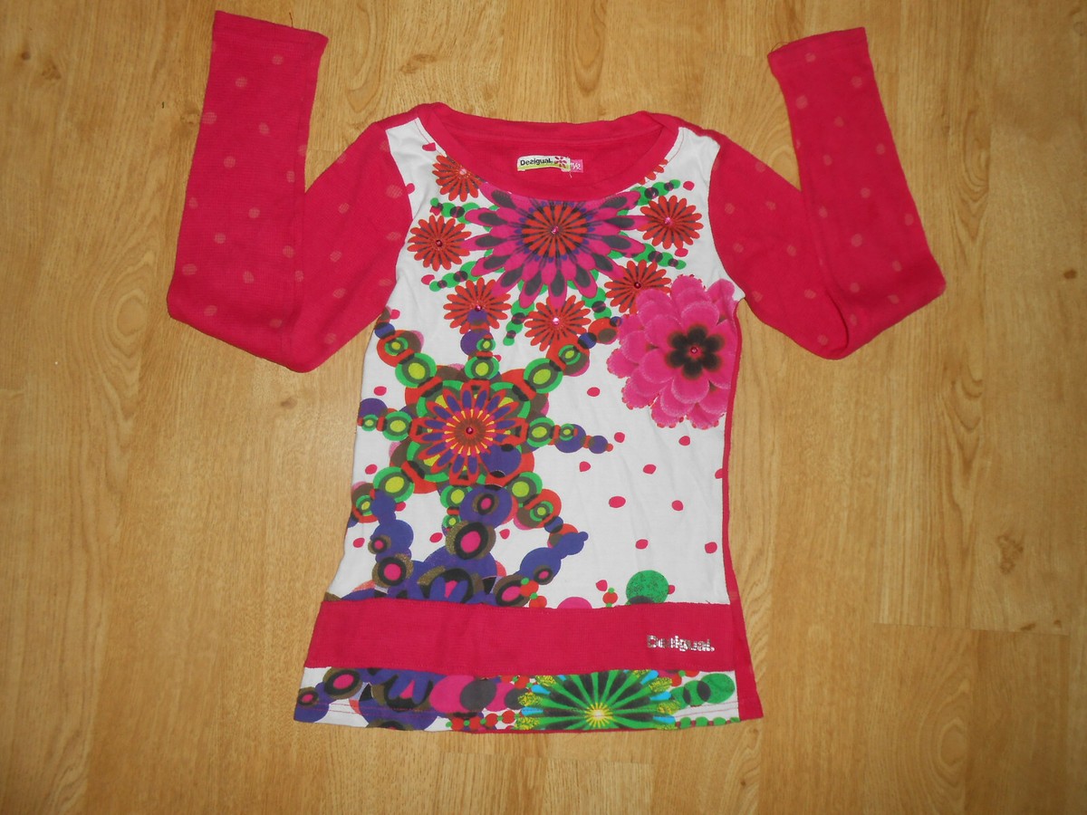 Tunique Fille Desigual 11/12 Ans - Motif Patchwork, Rouge, Manches Longues, Occasion Bon état