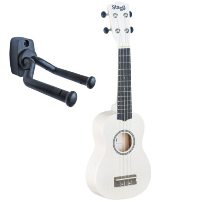 Stagg US-WHITE Sopran Ukulele mit Tasche + Wandhalter