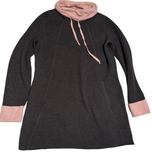 Cynthia Rowley M Charcoal Gray Light Pink Cowl Neck Pocket Front Sweater Dress - Picture 2 of 12