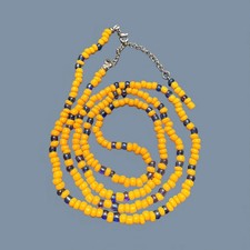 32" Yellow  Blue Beaded Necklace