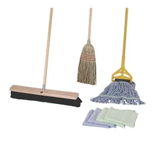 Boardwalk 1 Mop 2 Handles 1 Push Broom 1 Broom 4 Microfiber Wipes Cleaning Kit