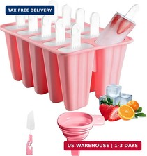 Silicone Popsicle Molds 10 Pcs Ice Pop Maker with 10 Large, Pink