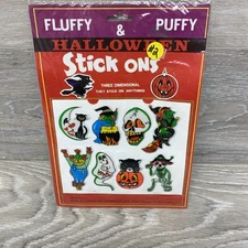 Vintage Halloween Puffy Stickers Lot 3D Witch Scarecrow Ghost Skeleton Black Cat