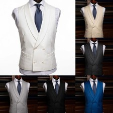 Men Shawl Lapel Double Breasted Suit Waistcoat Formal Sleeveless Vest Wedding