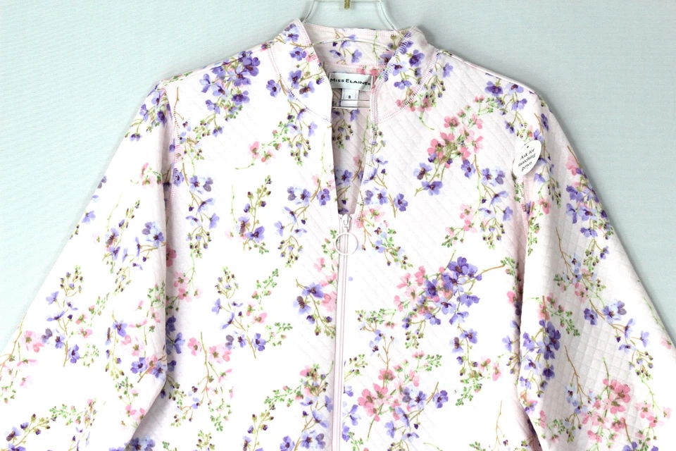 MISS ELAINE 662824 Zip Front Quilted Robe Size Medium Pink Floral Retail $94 - Image 2 of 3